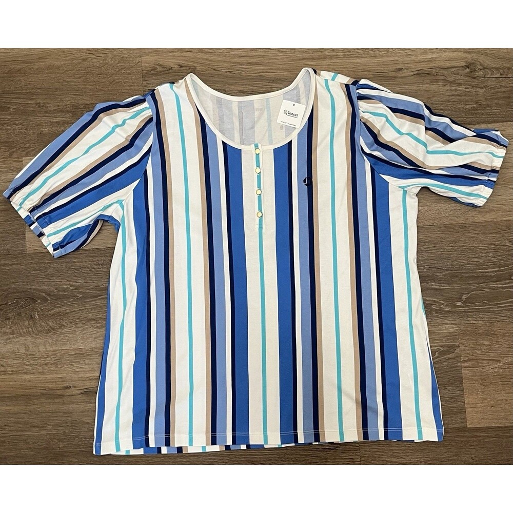 Chase Bank Lands’ End Women’s 1X 16W-18W Striped Tencel Modal Employee Blouse